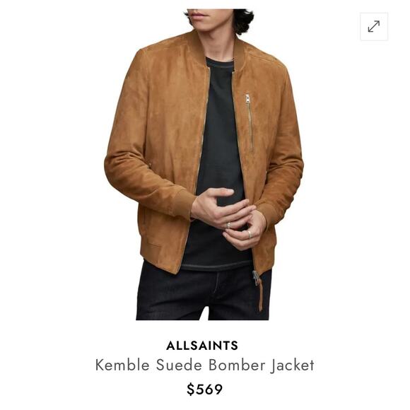 Allsaints kemble suede leather slim fit bomber jacket tan brown Mens size small - Picture 9 of 9